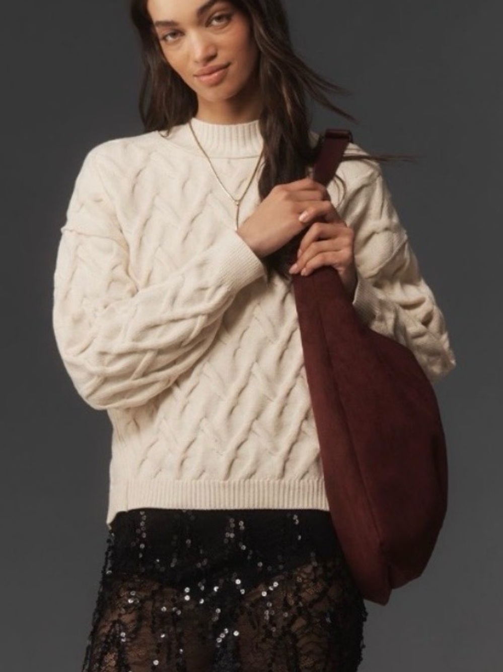 Anthropologie Mock-Neck Cream Cable-Knit Sweater XL NWT